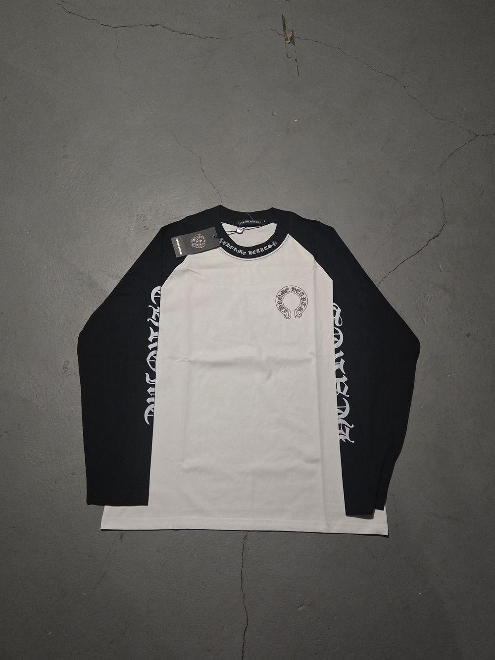 Chrome Hearts Black and White Raglan Long Sleeve Tee